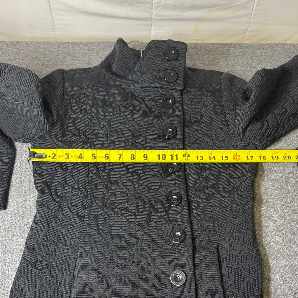 Desigual Black Textured Button Front‎ Coat Size 42 Colorful Circle Embellish